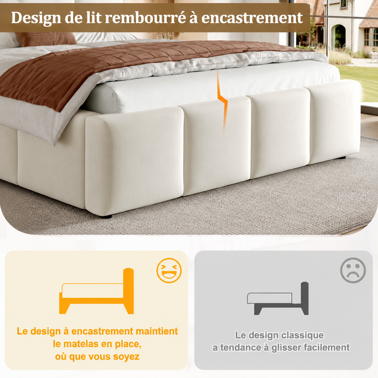 Cadre de lit encastré destiné à maintenir le matelas