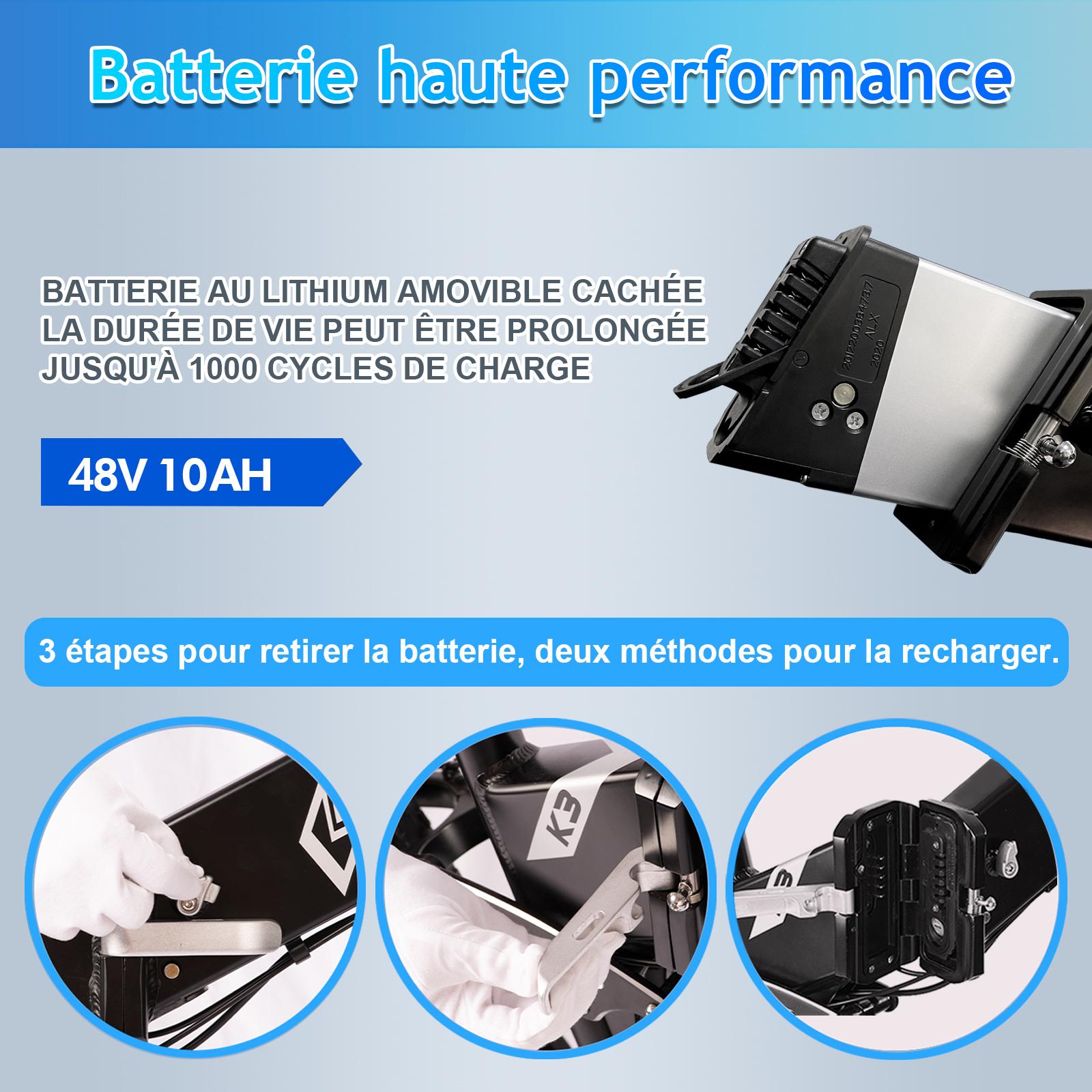Vélo Électrique Pliable KAISDA 20 Pouces Fatbike - Double Batterie 13Ah/20.8Ah 36V - 250W - Autonomie Jusqu'à 100km