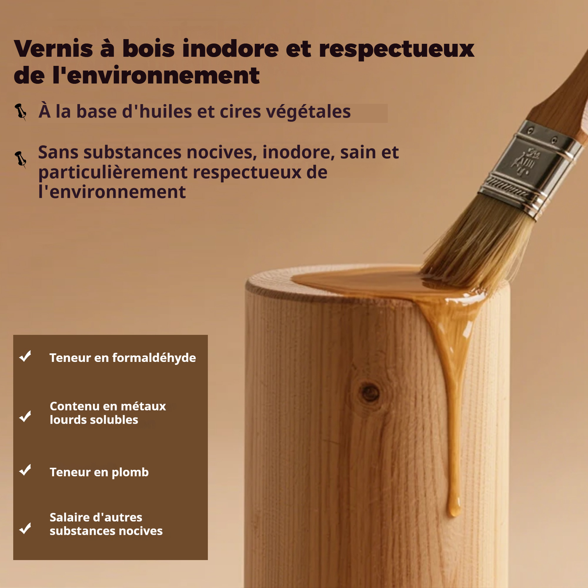 Finition appliquée sur la surface en bois de la chaise