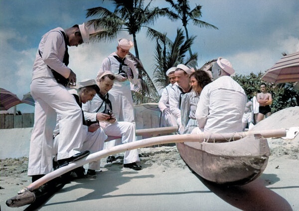 American soldiers in holiday at Pearl Harbor. Colourized American soldiers in holiday at Pearl Harbor. Colourized