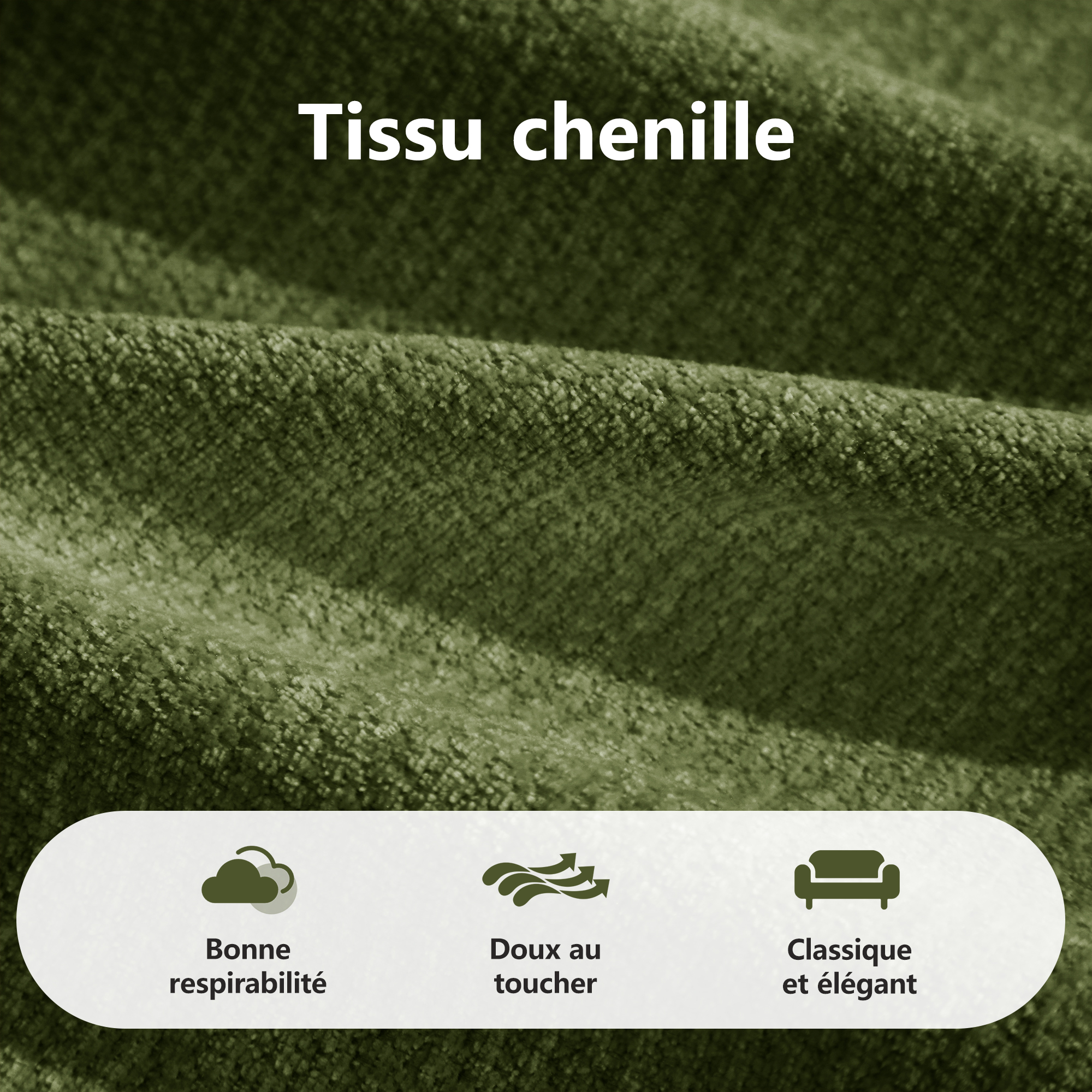 Revêtement en chenille vert du canapé modulable