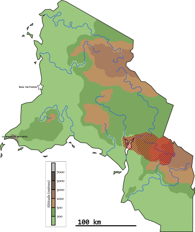 Le territoire contrôlé par la Rache Etznab suite à ces premières conquêtes.