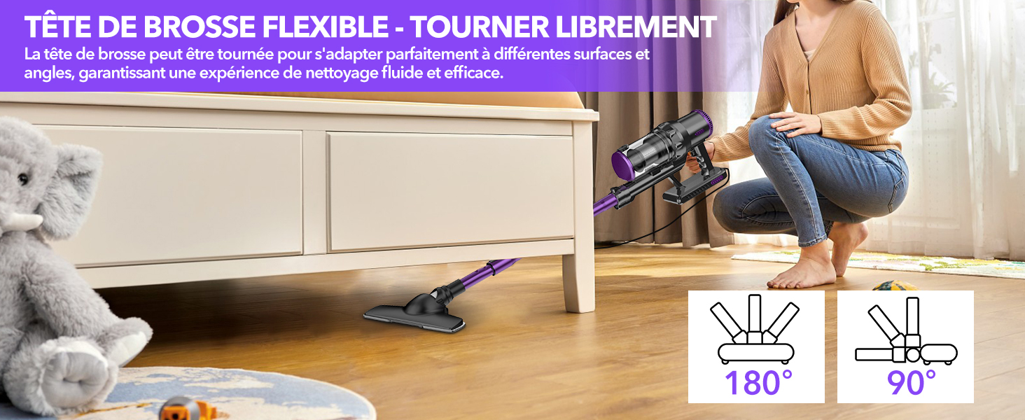 Aspirateur Balai Sans Fil 20KPa 40Min - 6 En 1 Léger Pour Poils Animaux, Tapis, Voiture