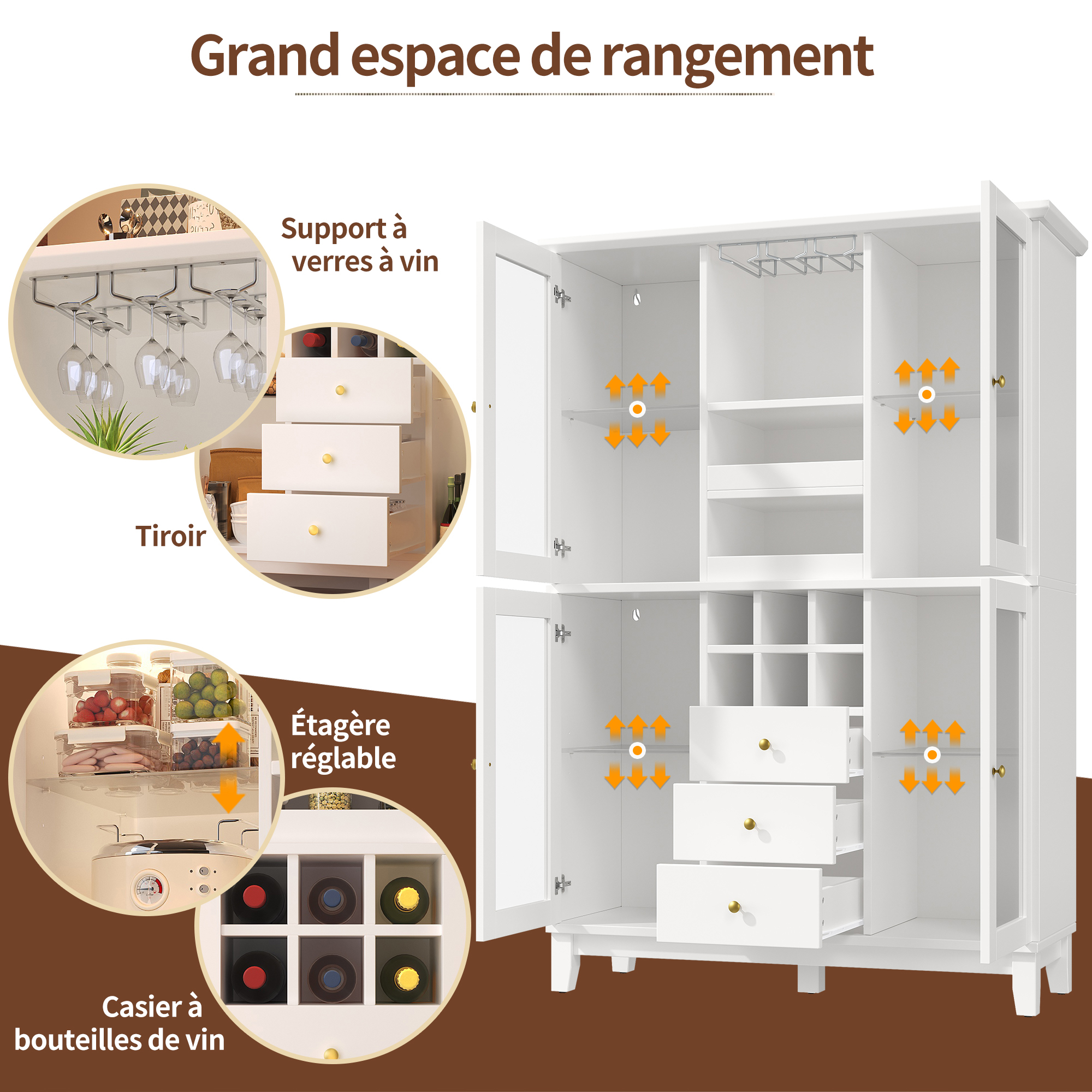 Étagères en verre et poignées métalliques