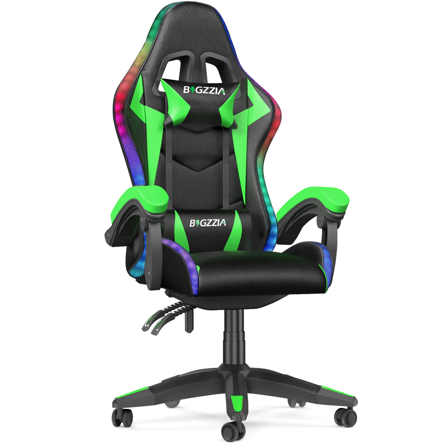 Image of Sedia Gaming RGB LED - RATTANTREE - Sedia poltrona da gaming per ufficio videogiochi reclinabile - sedia gaming ergonomica in Pelle Pu - con Poggiatesta - Verde