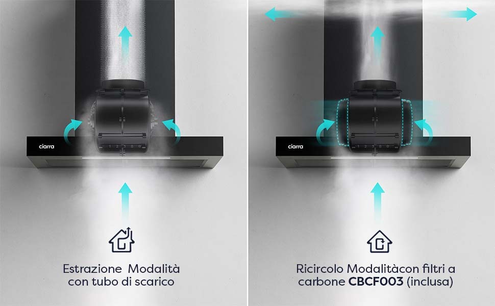 Cappa Ciarra Touch Screen A Parete 60cm, 650m3/h, 4 Velocità Booster, LED Dimmerabile - Nero CD6102B 13 CIARRA CD6102B 2