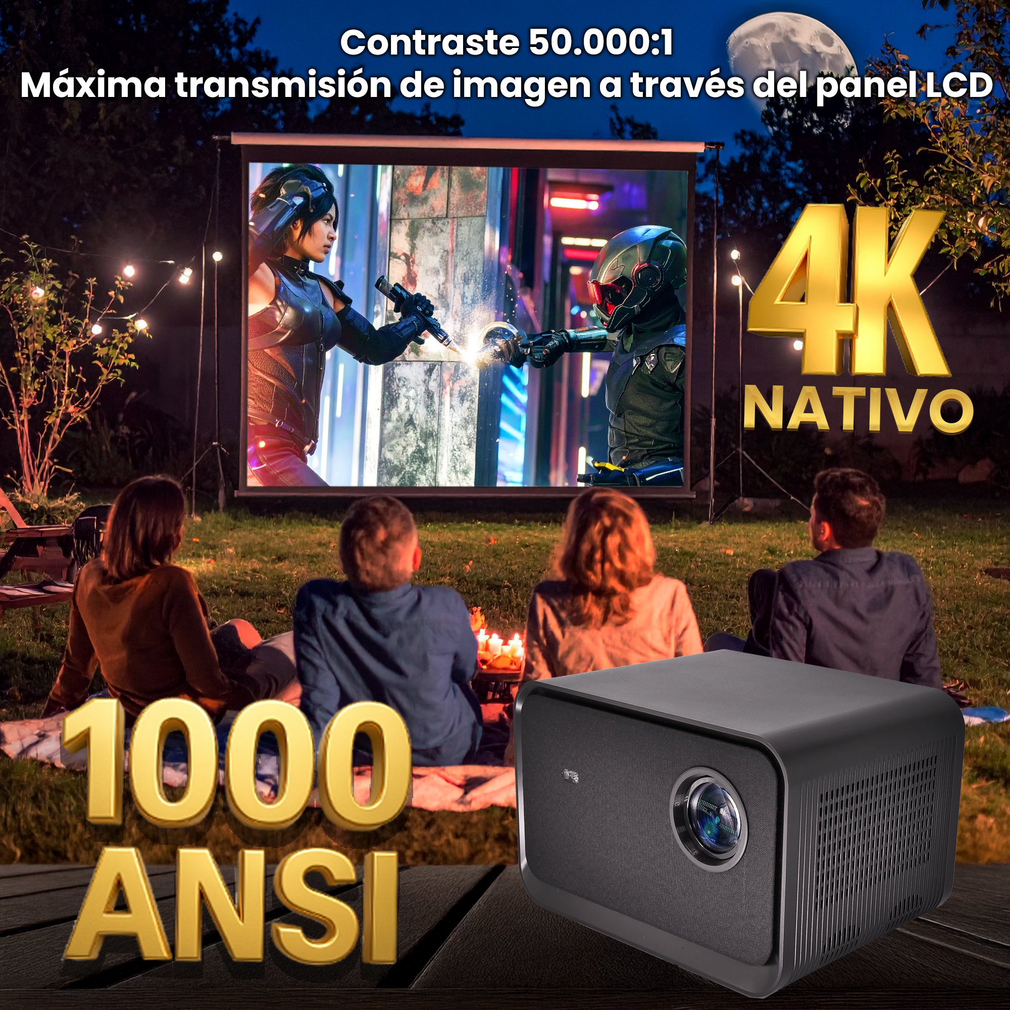 Maxima calidad de imagen en resolución nativa 3840x2160 pixeles el proyector Seeluen 811 4K es el proyector más indicado para cine en casa y para presentaciones . Con una luminosidad de 1000 ANSI lumenes lo hacen perfecto para proyectar hasta 300"