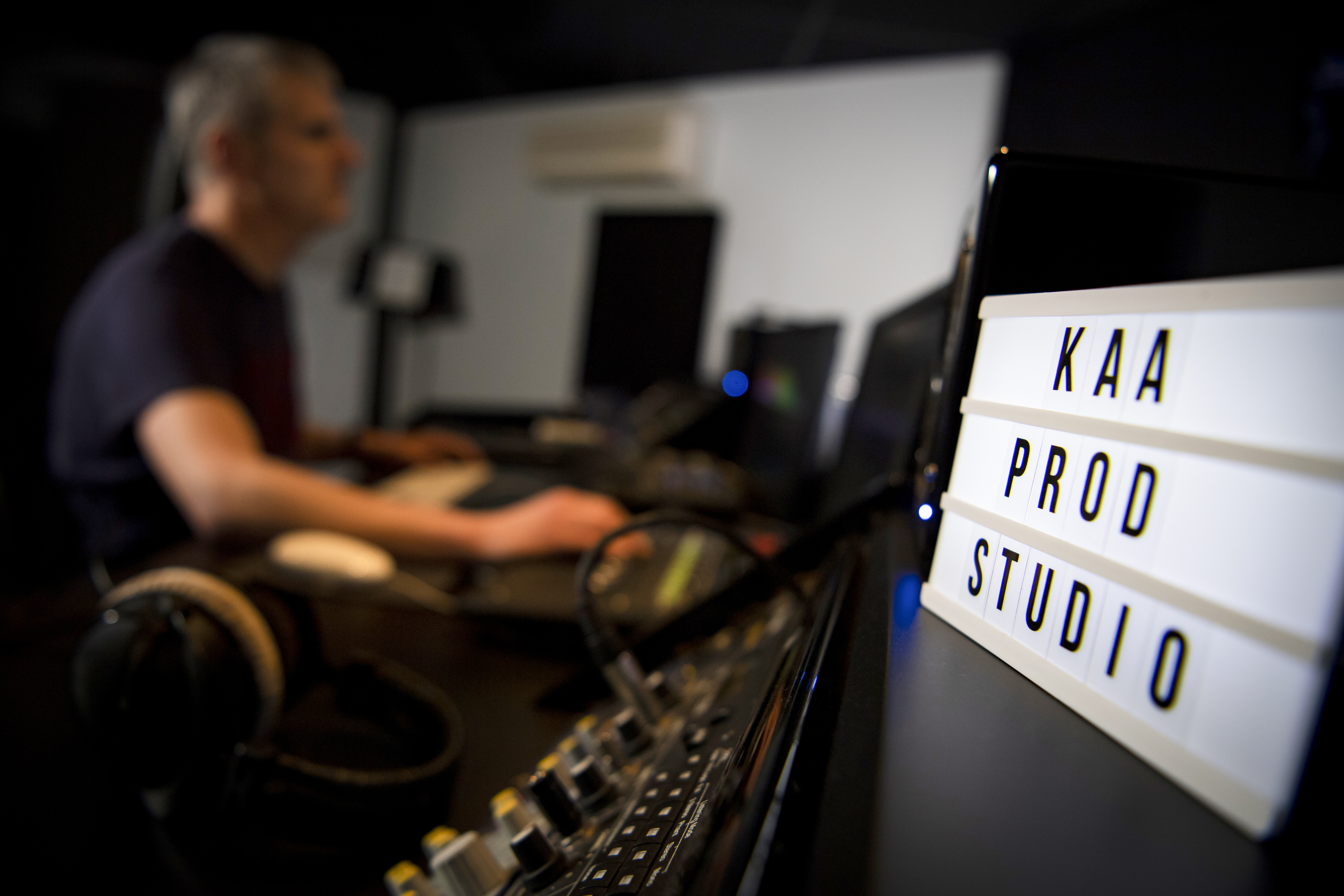 Interior of a professional music recording studio.