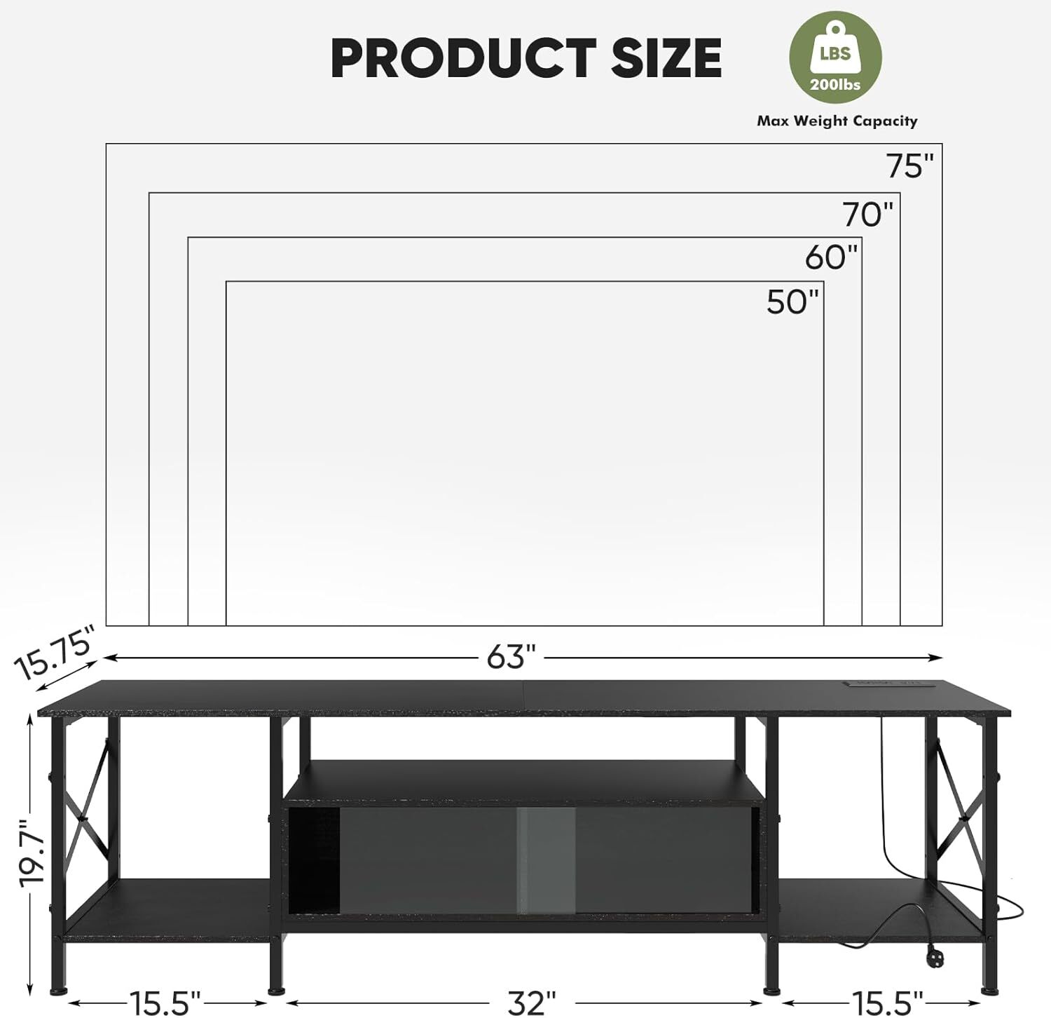 Nexwills TV Stand，63 Inch Television Stands for 50-75 Inch TV ...