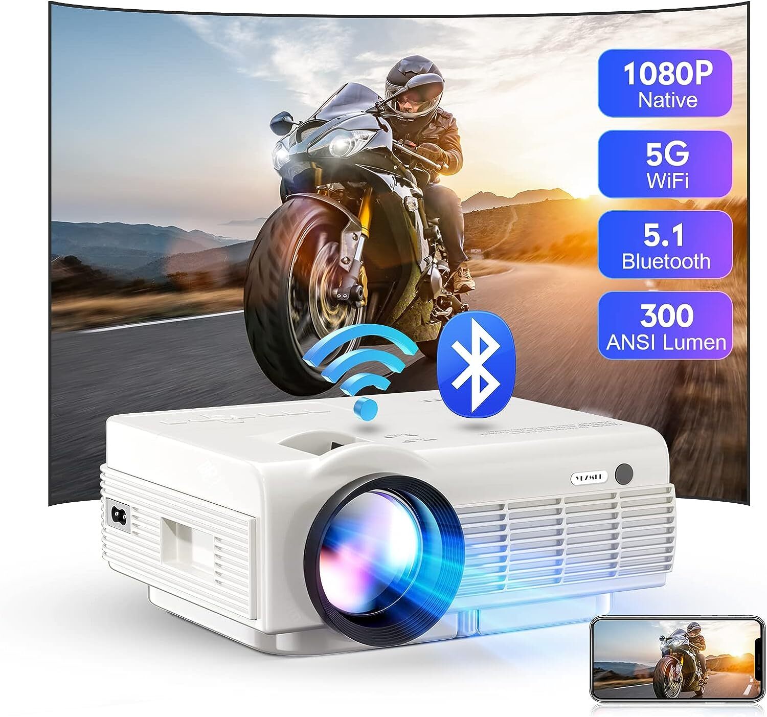 Vidéoprojecteur WiFi Bluetooth, TOPTRO 8500 Lumens Mini
