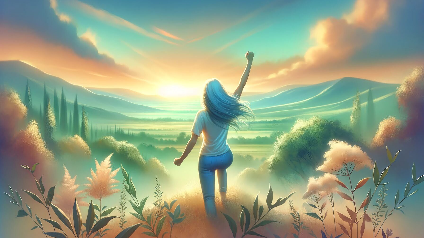femme joyeuse et celebrant la liberté dans la nature