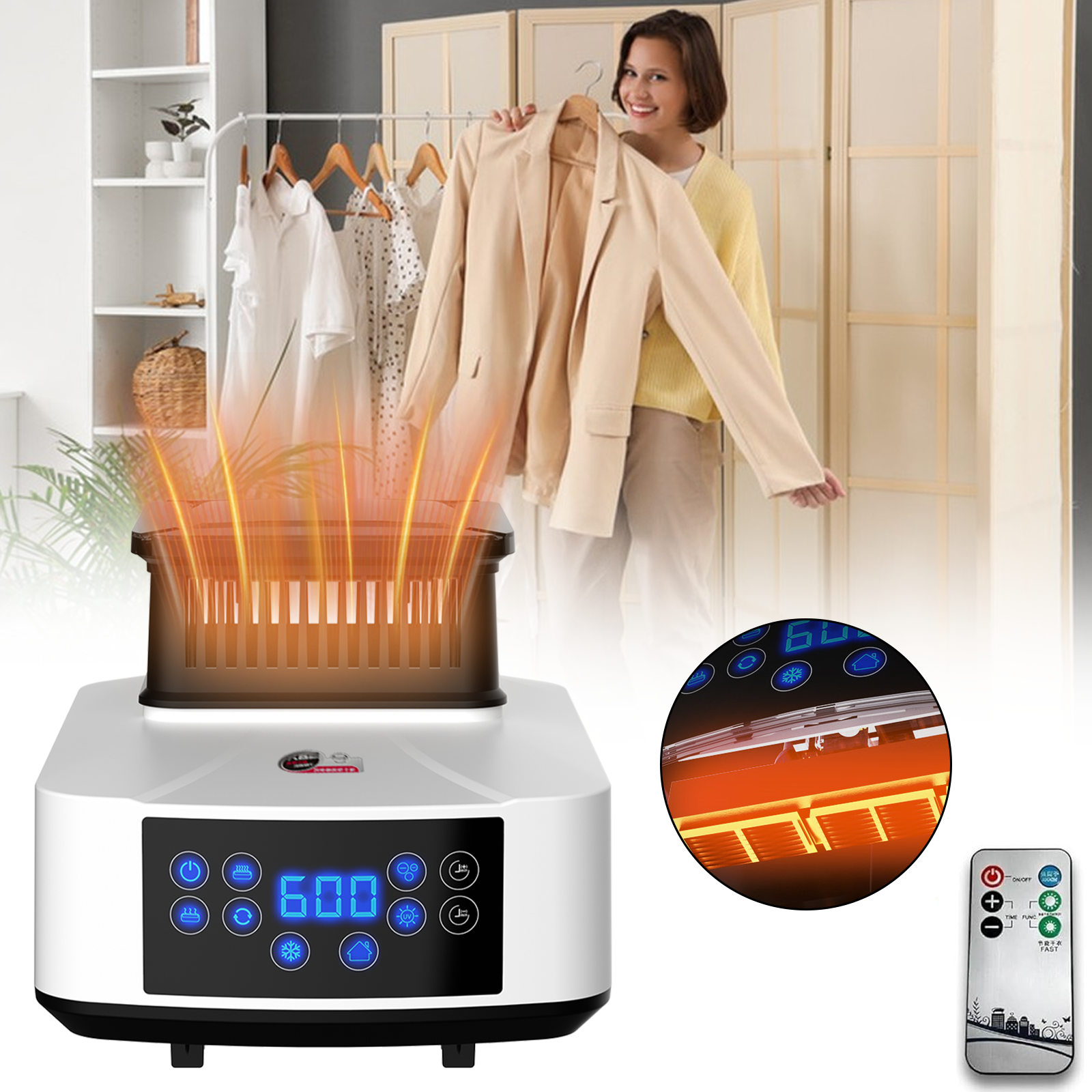 Sèche-linge Portable 500W - Minuterie, Stérilisation UV, Arrêt Auto, Compact Pour Voyage Ou Maison