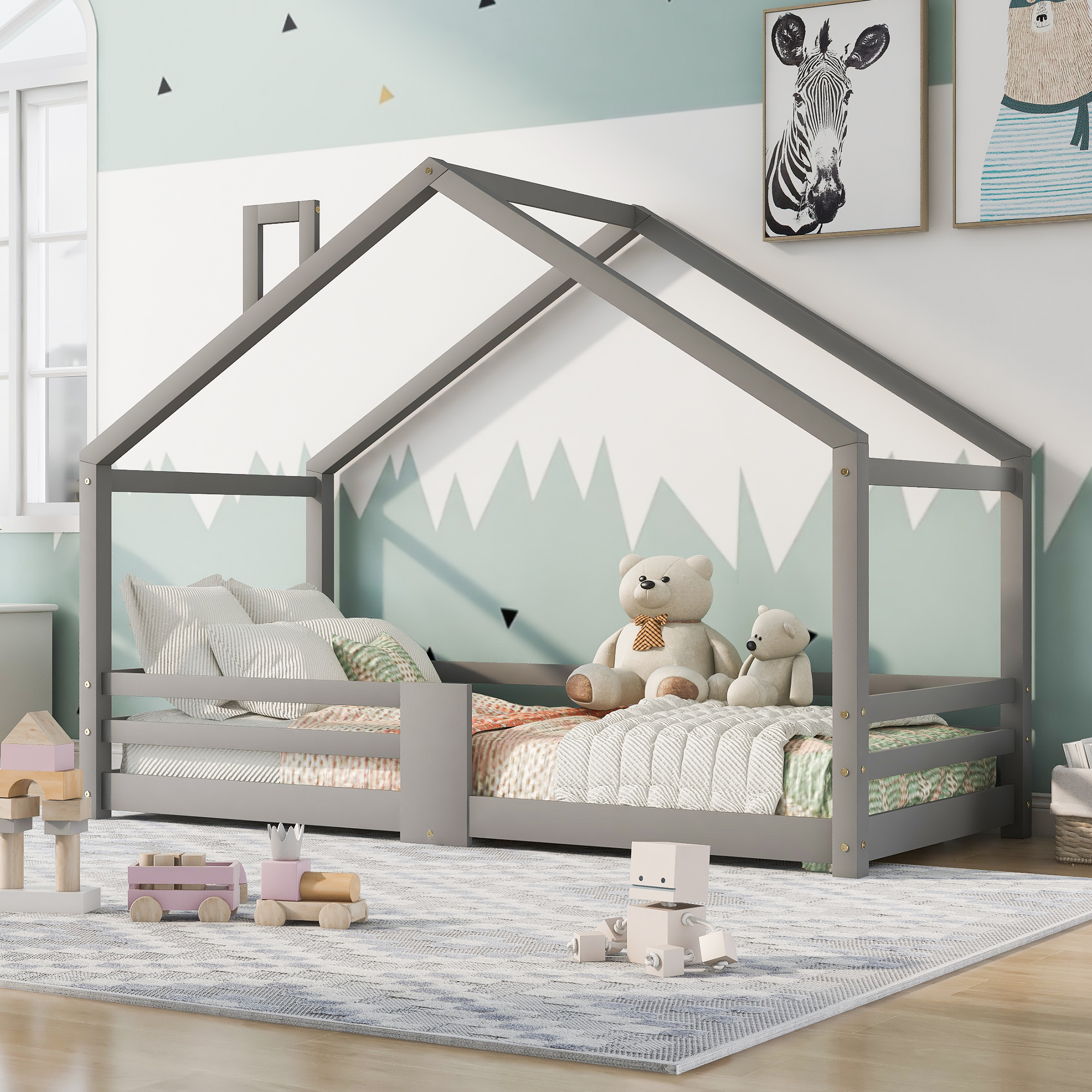 Lit cabane enfant bois 80x160 avec tiroir et sommier Olive | Leroy Merlin
