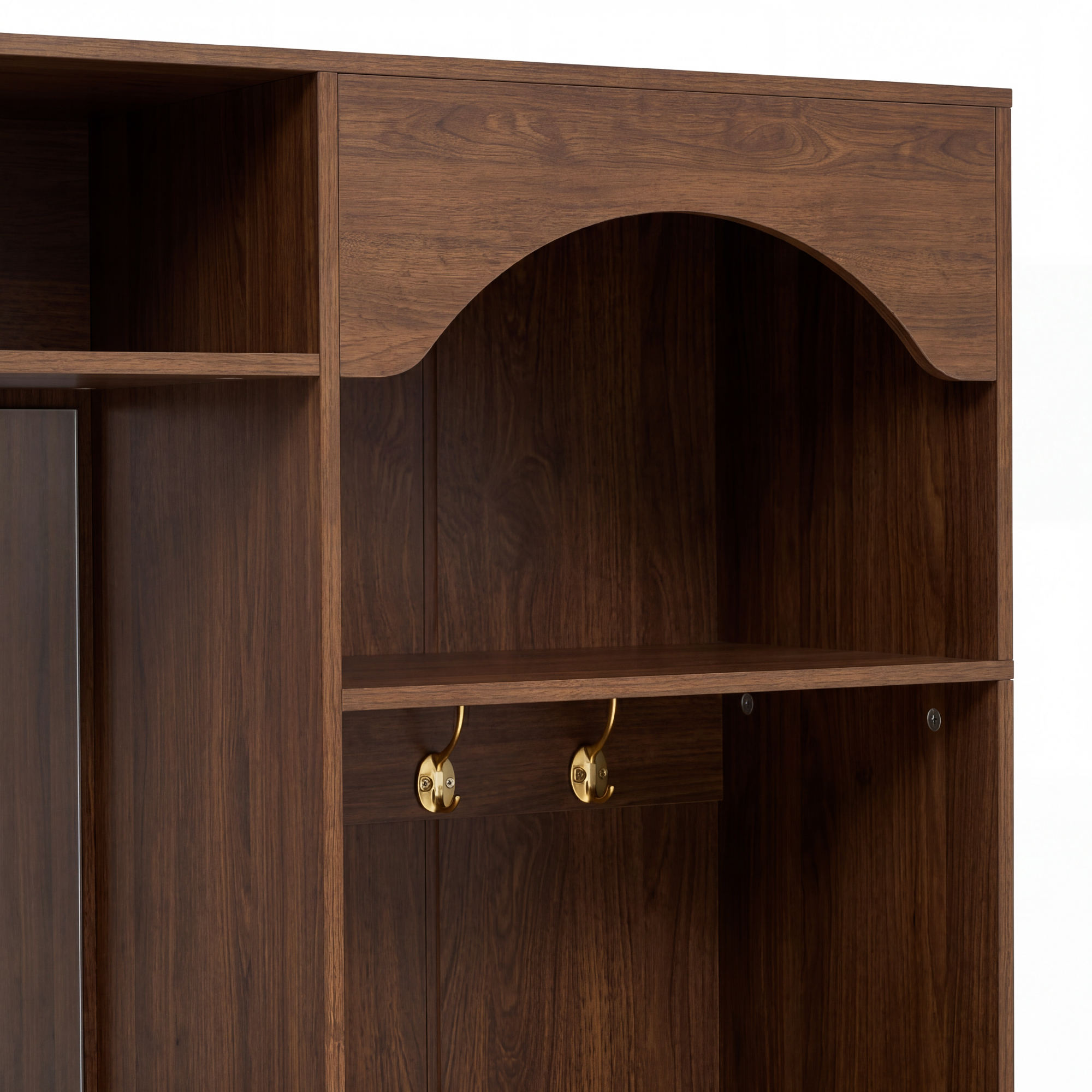 Miroir vertical patères et banquette du meuble d'entrée marron