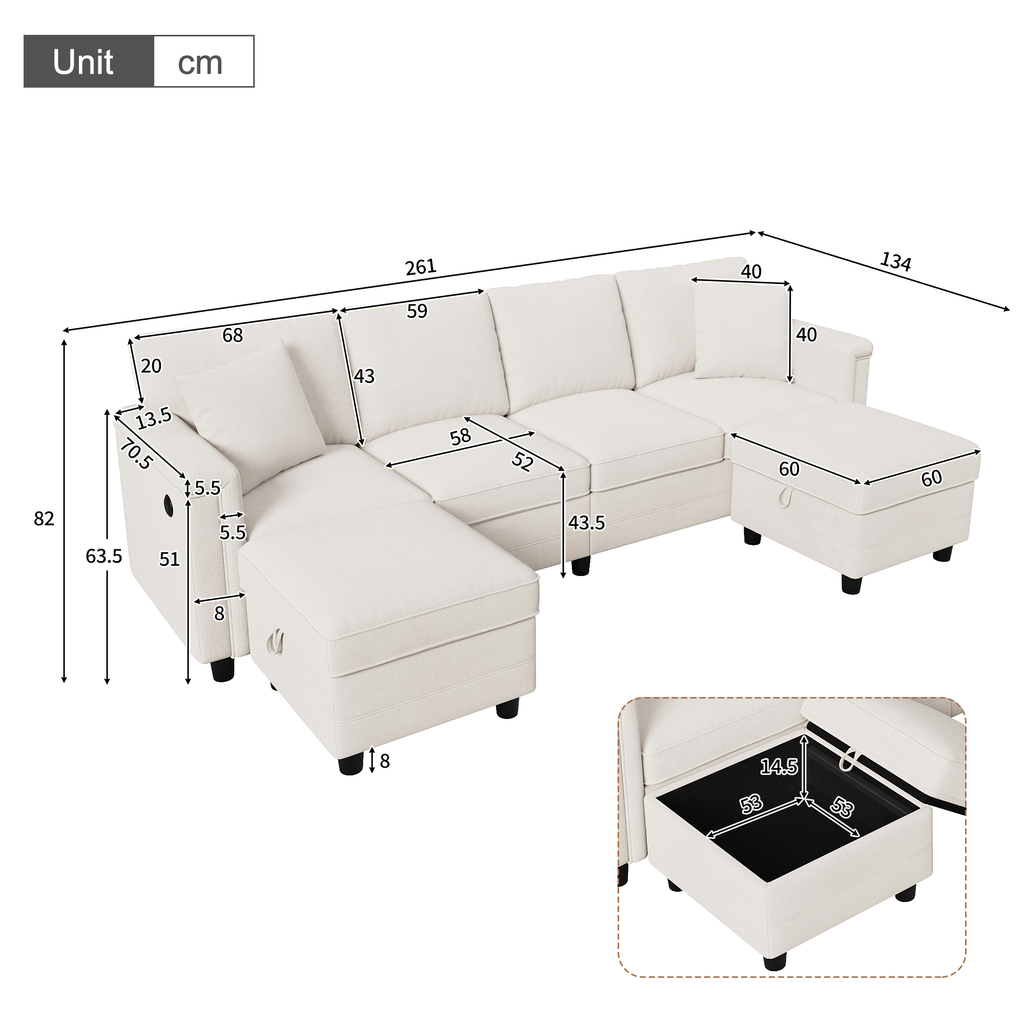 Revêtement en chenille beige du canapé 4 places
