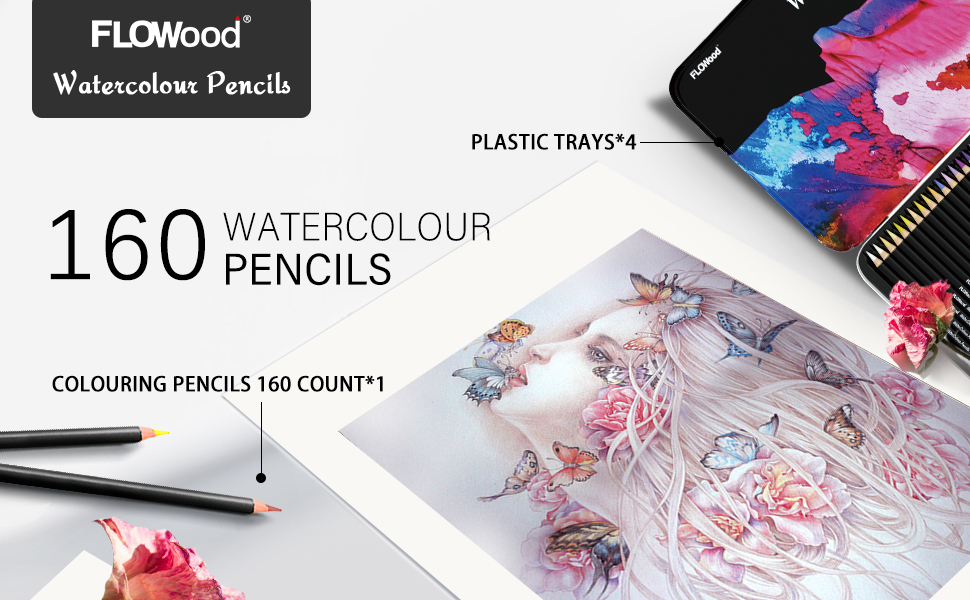 Flowood 48/72/160 Count Water-Soluble Premium Color Pencils, Art Supplies for Kids & Adults Drawing Sketching Crafting