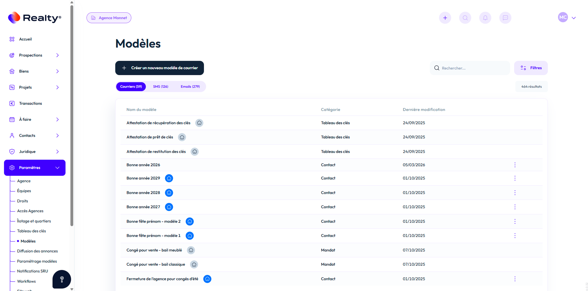 Modèles e-mail, sms