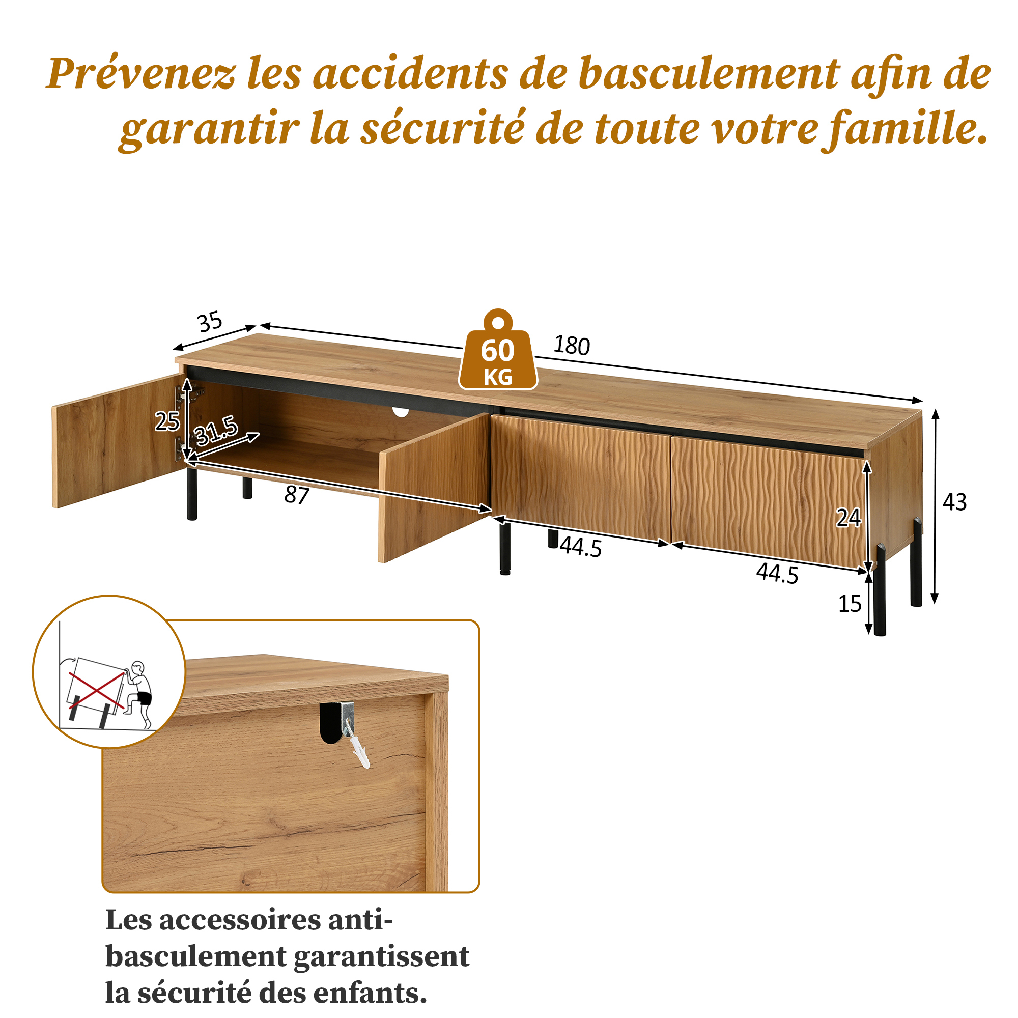 Structure en panneaux de particules et Panneau composite de fibres de bois à densité du meuble TV