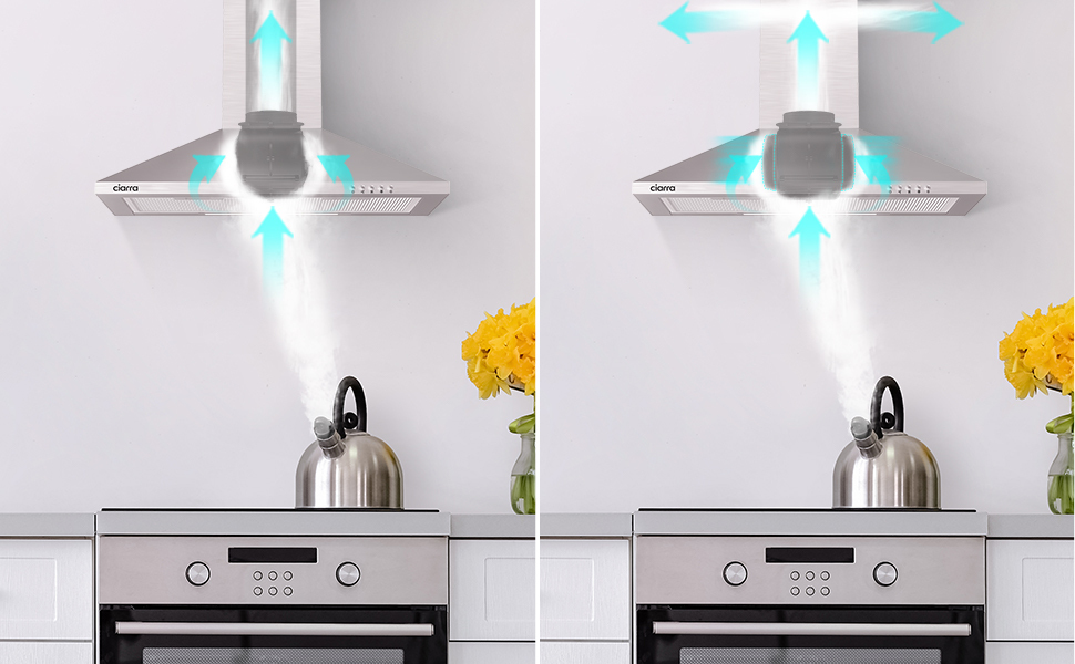 CIARRA 201SS60 Cooker Hood 60cm With Carbon Filters 370m3/h Class A Wall Mounted Extractor Hood 10 2 mode