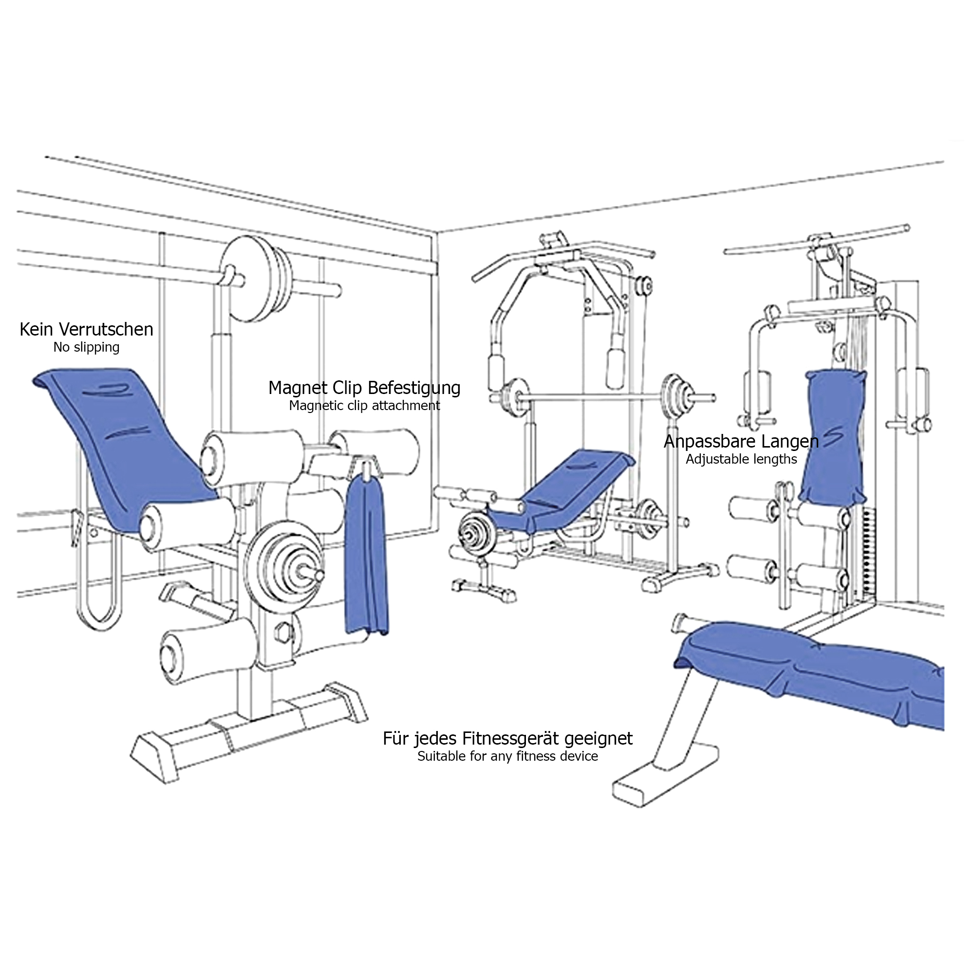 Brielle Fitnesshandtuch rutschfest - Magnet und Reißverschlusstaschen - Bild 16 von 38