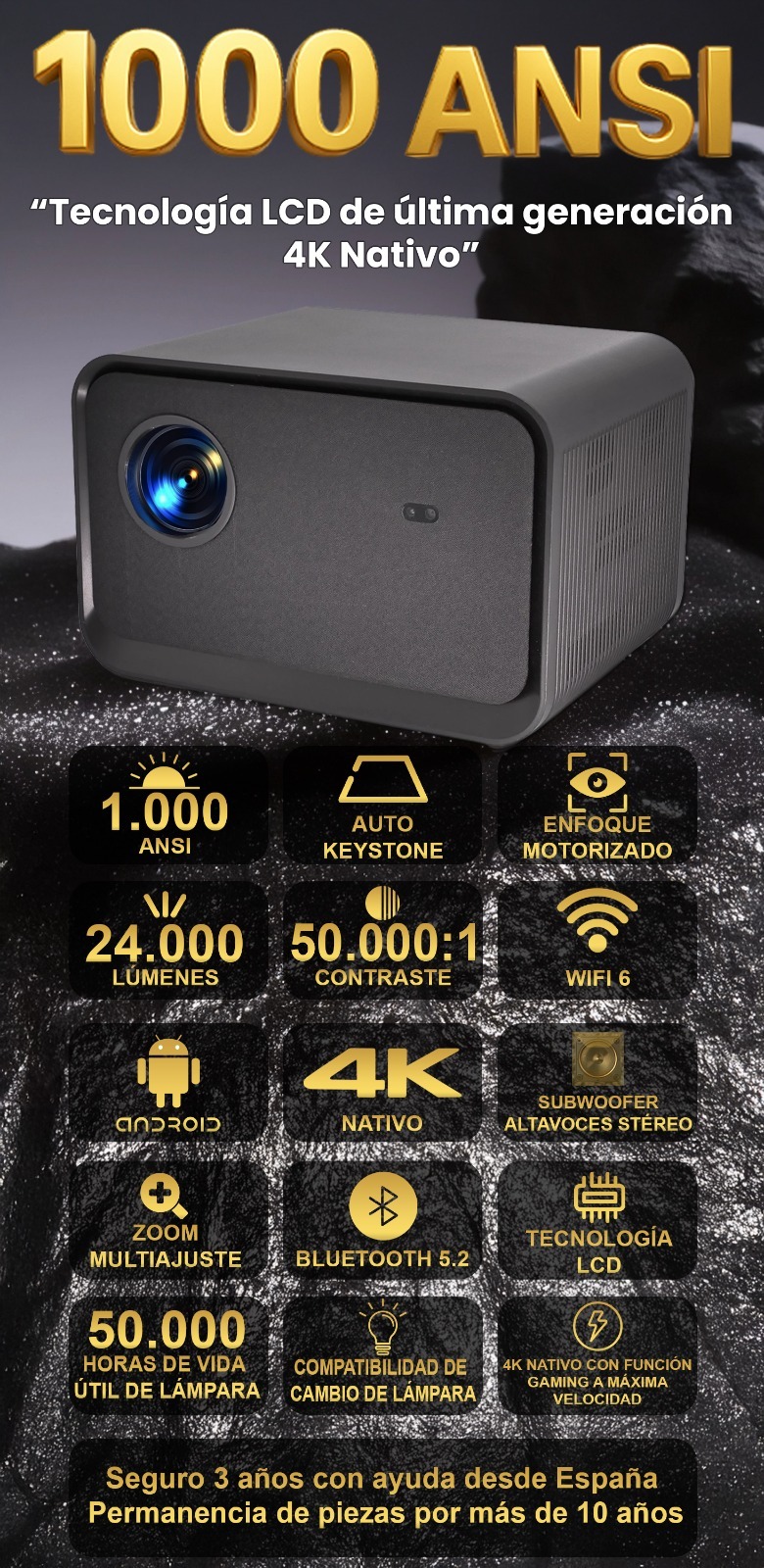 Proyector 4K Nativo Seelumen 811 4K Resolucion nativa 3840x2160 pixeles