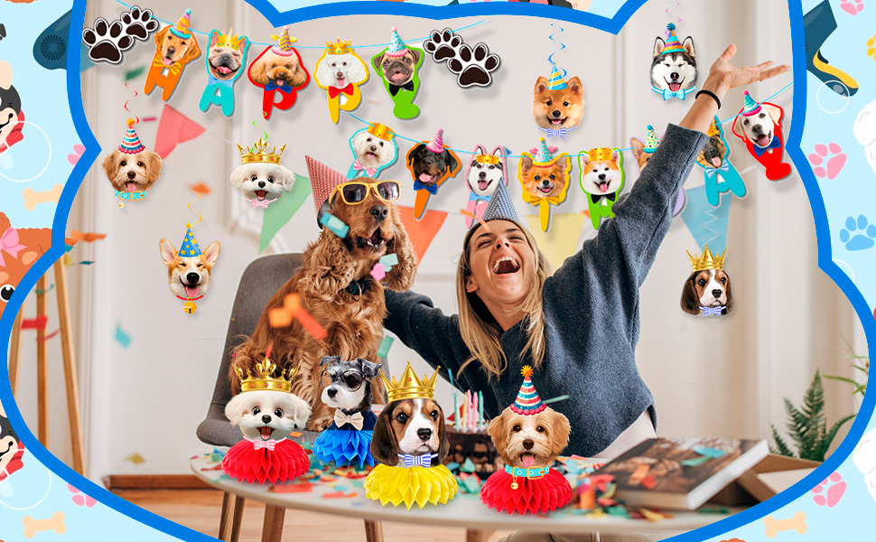 Hunde-Geburtstag Dekoration Set In Blau – Mit Banner, Ballons & Cupcake-Toppern, Für Eine Lustige Pfoten-Party
