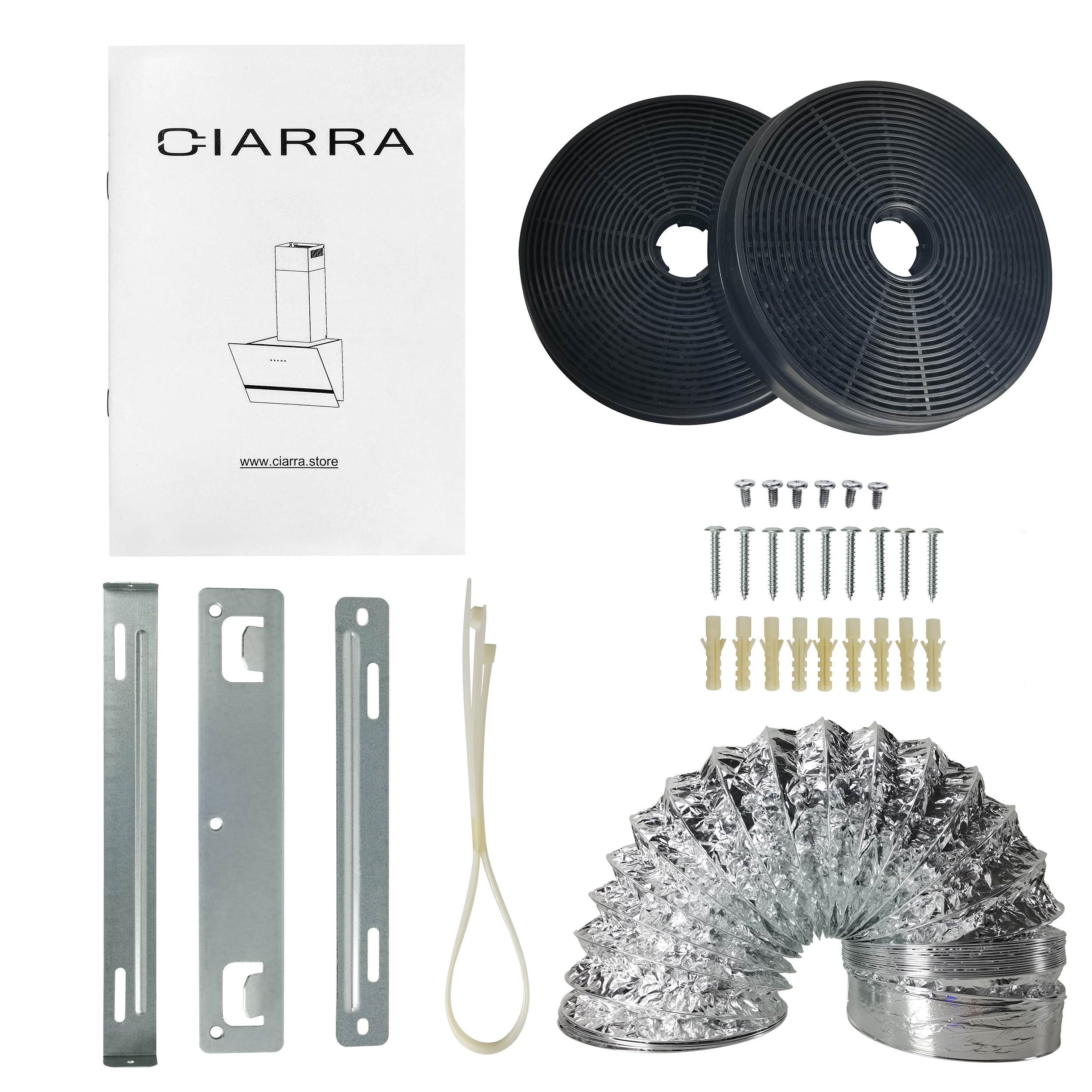 CIARRA Hotte Inclinee Tactile 60cm 650m/h Classe A++ Filtre Actif 4 Vitesses Recyclage Ou Evacuation - Verre Noir - CD6736FB 18 ciarra hotte inclinee tactile 60cm