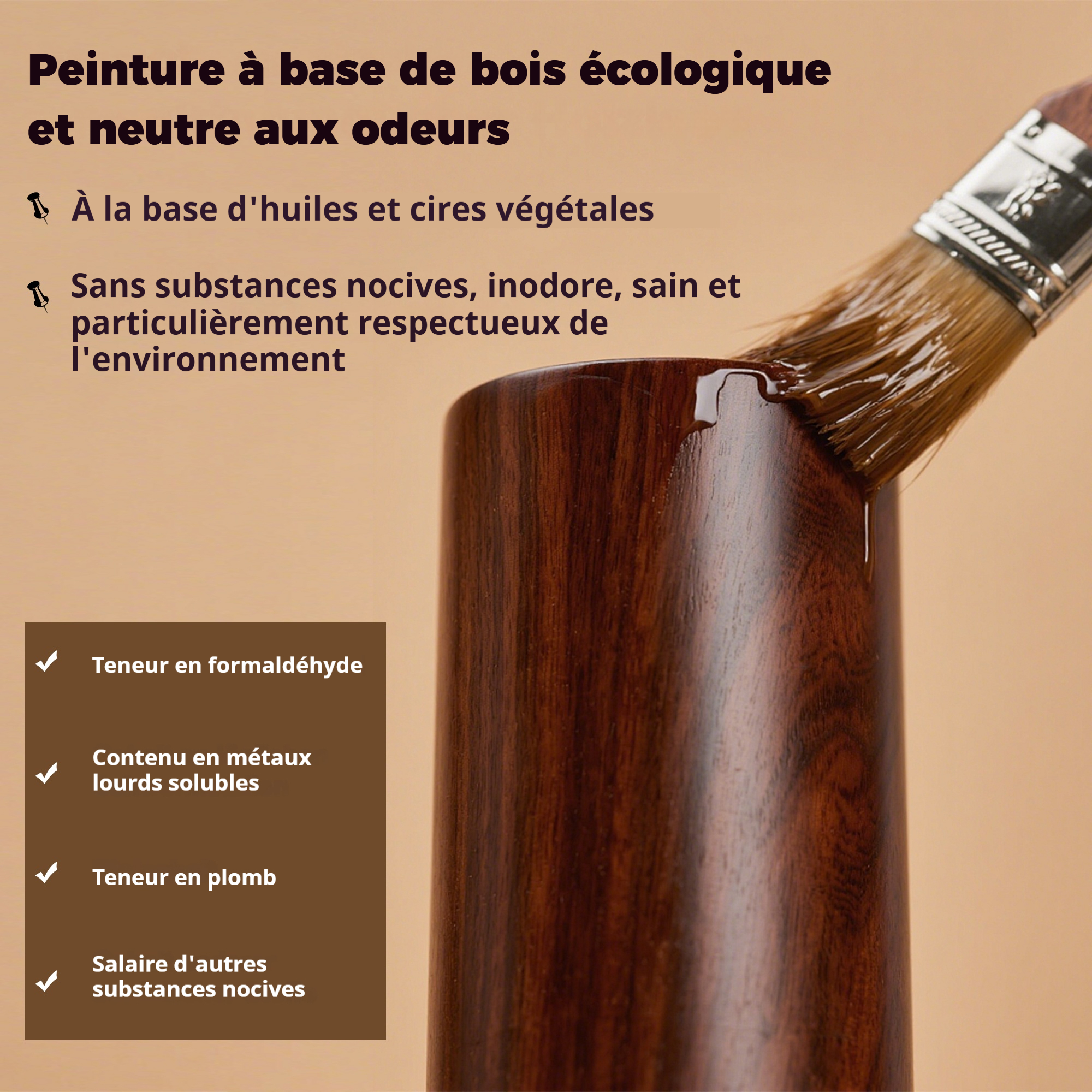 Finition appliquée sur la surface en bois de la chaise