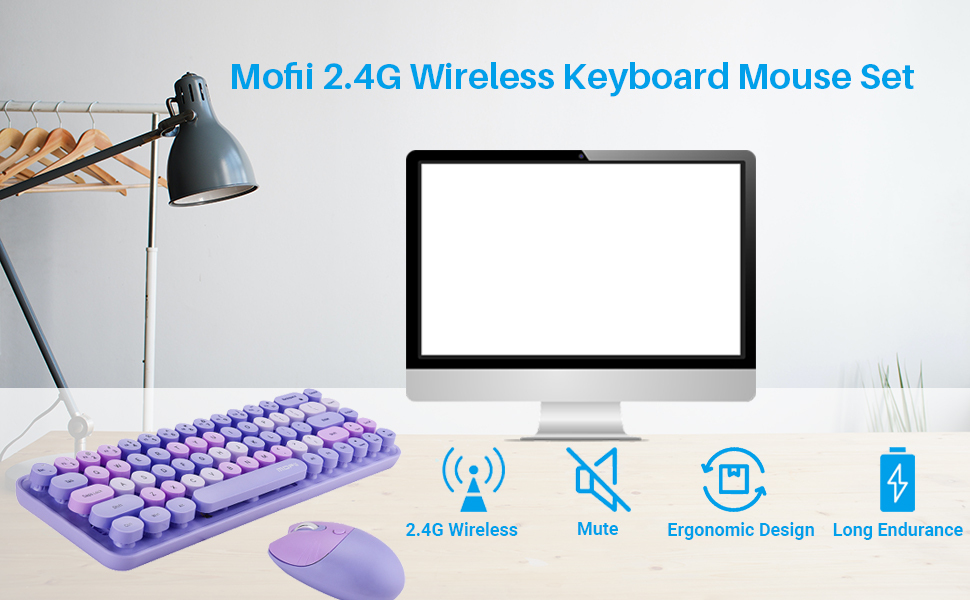 Mofii 2.4G Wireless Keyboard Combo 68 Keys Wireless Keyboard Ergonomic  3-gear Adjustable DPI Pink 