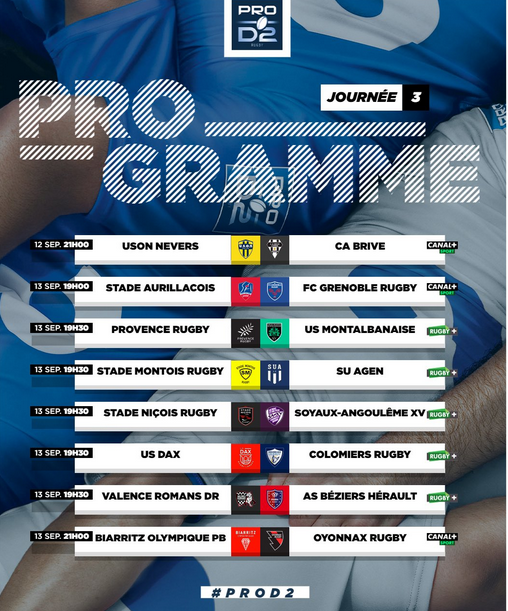 INFOS ce LUNDI 15 JUILLET 2024 (Matinée) > Pro D2 > Retrouvez le PROGRAMME des 5 Premières JOURNÉES <> ABONNEMENTS <> Du CÔTÉ de SAPIAC <> Tous les MOUVEMENTS de l’USM <> RÉNOVATION STADE de SAPIAC Jfktrt