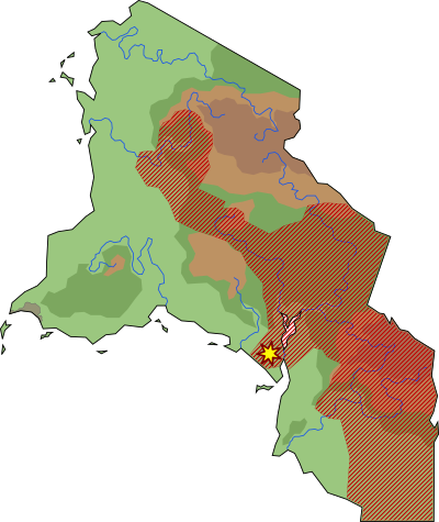 Le territoire contrôlé par la Rache Etznab suite à ces nouvelles conquêtes. L'étoile jaune indique le lieu approximatif de la bataille.