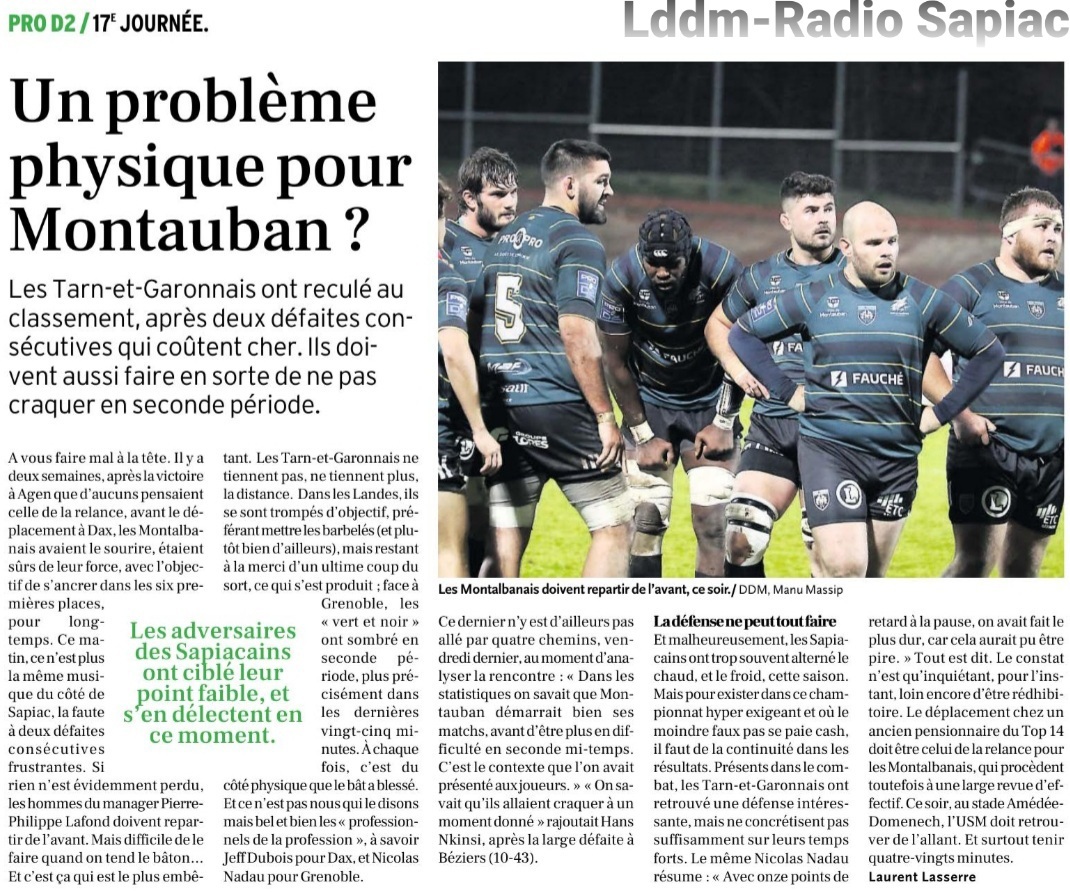 INFOS ce VENDREDI 19 JANVIER 2024 (Matinée) > Pro D2 – J17 > Jour de  match > BRIVE / USM <> Les COMPOS – Du CÔTÉ de SAPIAC <> RÉSULTAT > Hier soir en ouverture > (Bd) BÉZIERS 17 - 18 PROVENCE RUGBY > Le CLASSEMENT PROVISOIRE Jh3xbk