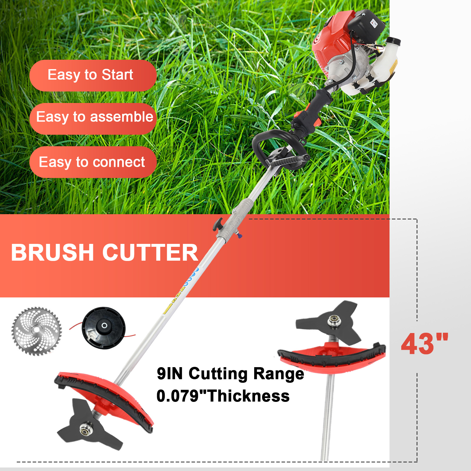 Débroussailleuse Thermique 52CC 2 Temps - Puissante, Avec Lame Et Tête Fil, Pour Jardin