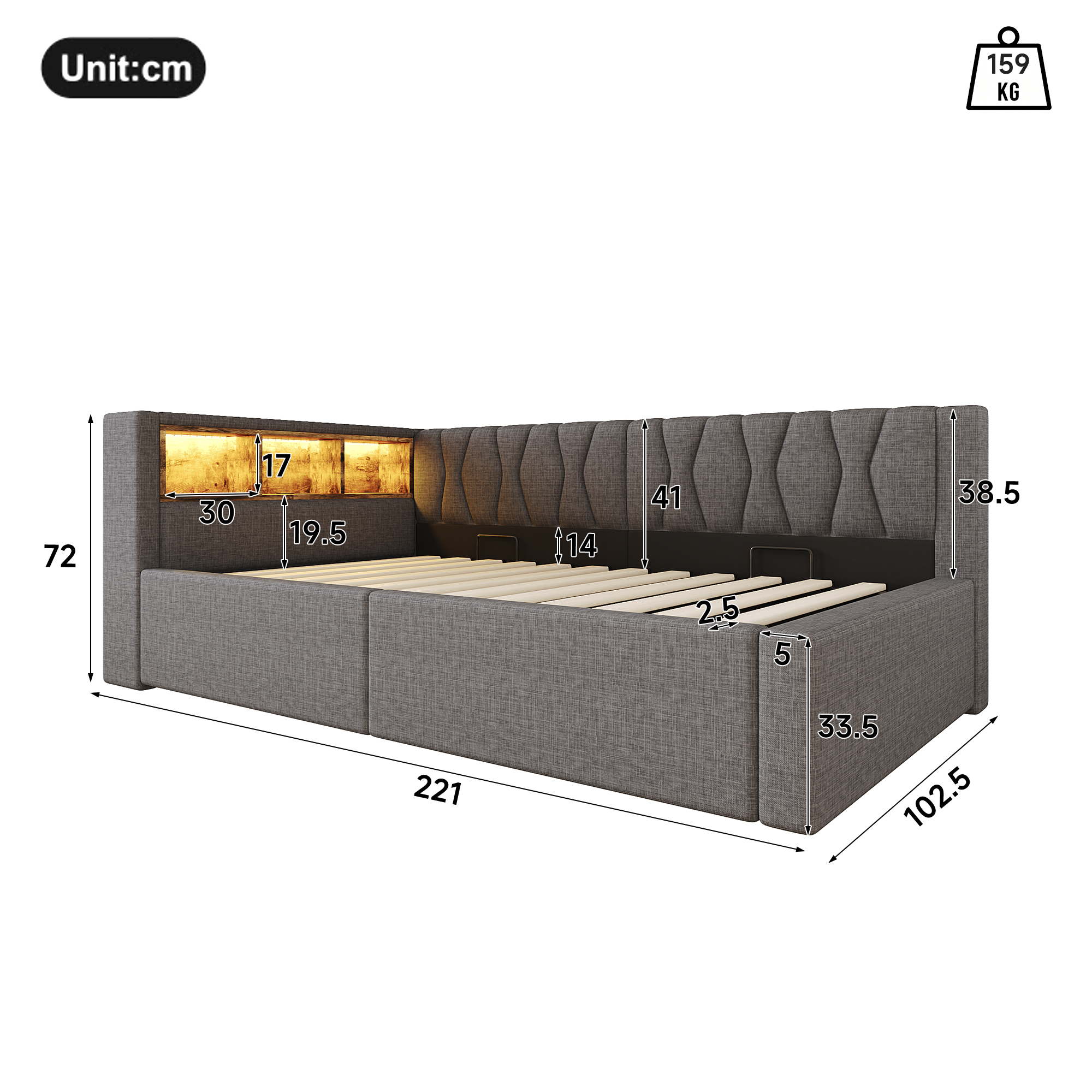 Dimensions du lit banquette 90 x 200 cm
