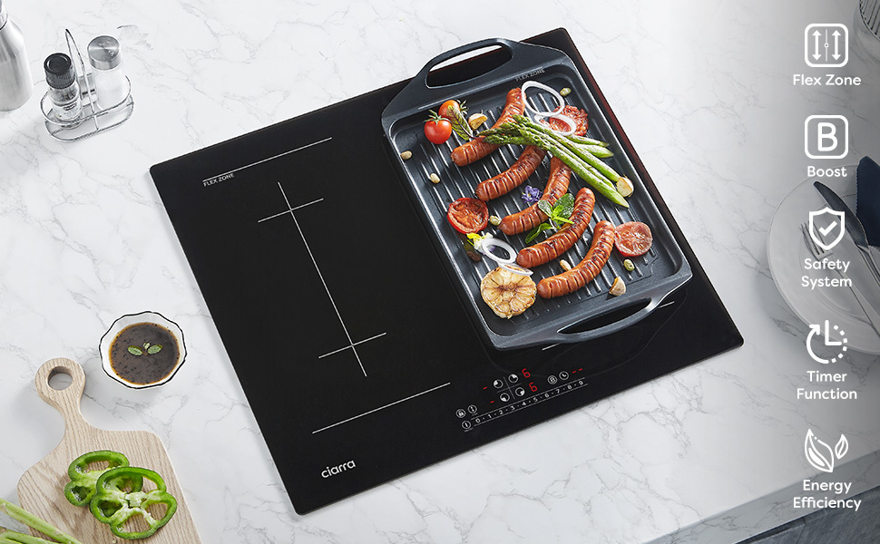 CIARRA Built-in 4 Zones Induction Hob, Integrated Electric Cooktop With 2 Flex Zones 7200W-CD4BFFBIH 11 INDUCTION HOB