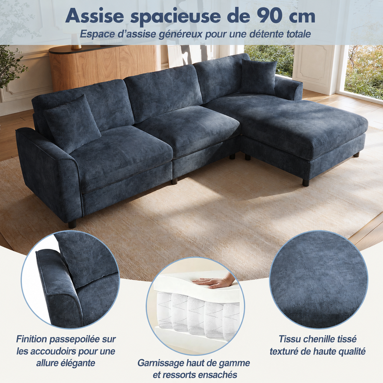Composition de l'assise avec ressorts ensachés et mousse