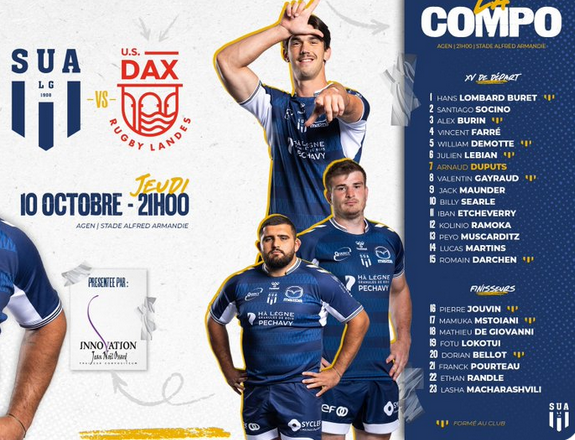 INFOS ce JEUDI 10 OCTOBRE (Matinée) > Pro D2 - J6 > J -1 du match de reprise pour les Sapiacains > USM / AURILLAC ce VENDREDI 11 Octobre 19H30 à Sapiac <> Du CÔTÉ de SAPIAC et d'AURILLAC <> Ce soir en match d'ouverture > SU.AGEN / US.DAX      K8sndx