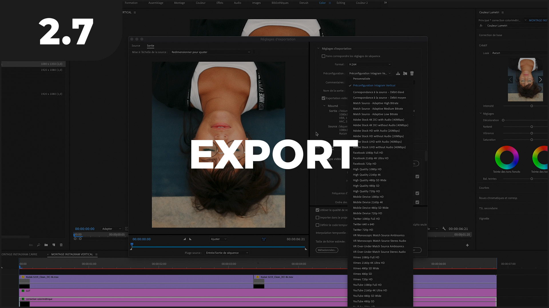 Export sur Adobe Premiere Pro