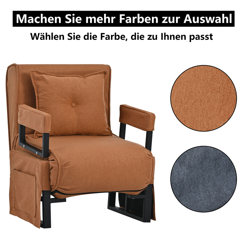 Fauteuil Convertible Fauteuil-lit 3 En 1 - Couchage D'intérieur Chaise Longue Convertible Canapé-lit Pliable Avec Coussin Lazy Bed Leisure Recliner Rembourré Pour Le Bureau à Domicile - Brun 13 width=800