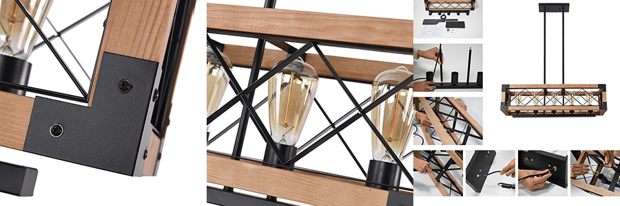 Suspension Industrielle Vintage Rectangulaire, Suspension En Métal 5 Lumières Pour Chambre, Salon, Cuisine, Salle à Manger, 80 Cm 11 width=900