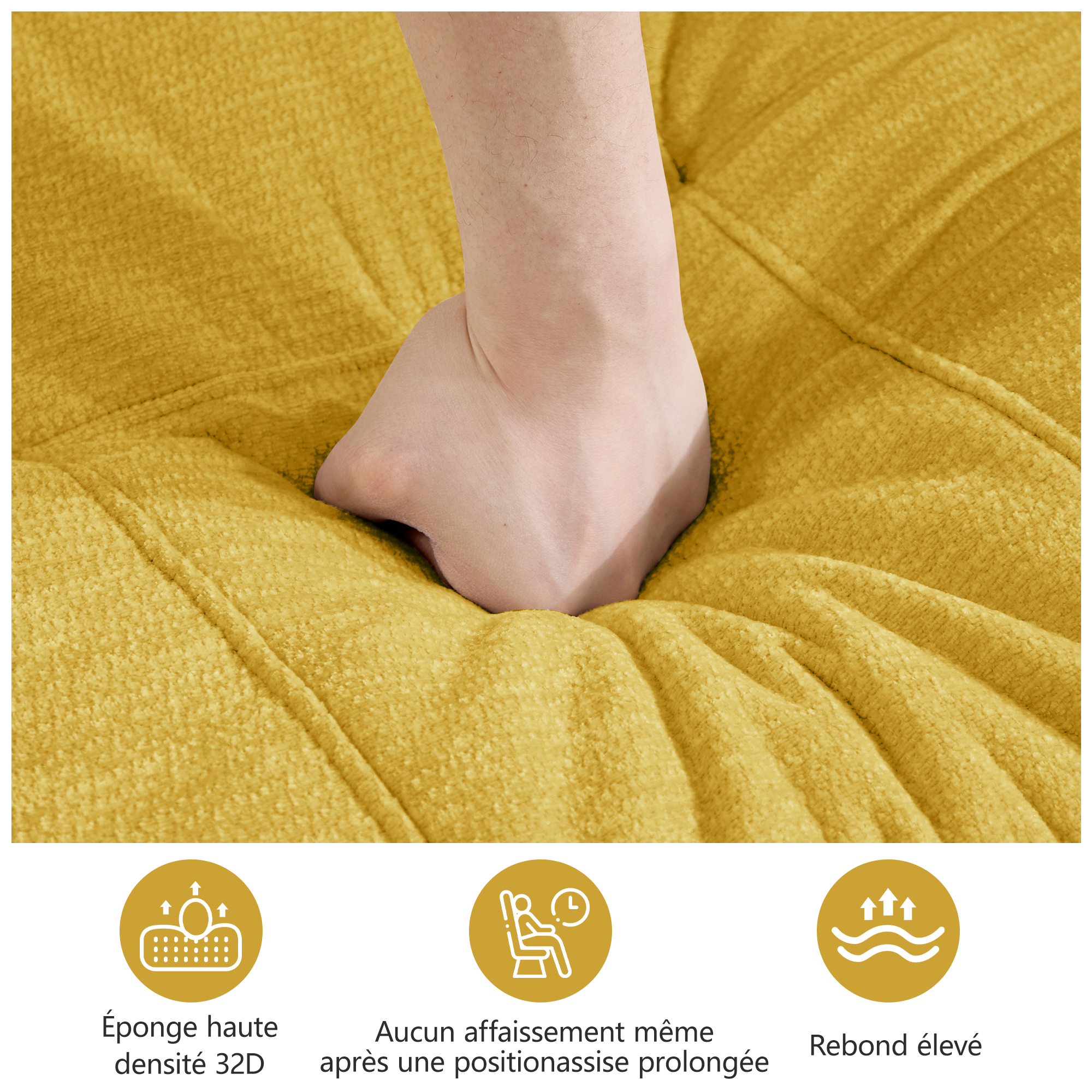 Assise matelassée du canapé modulable en chenille