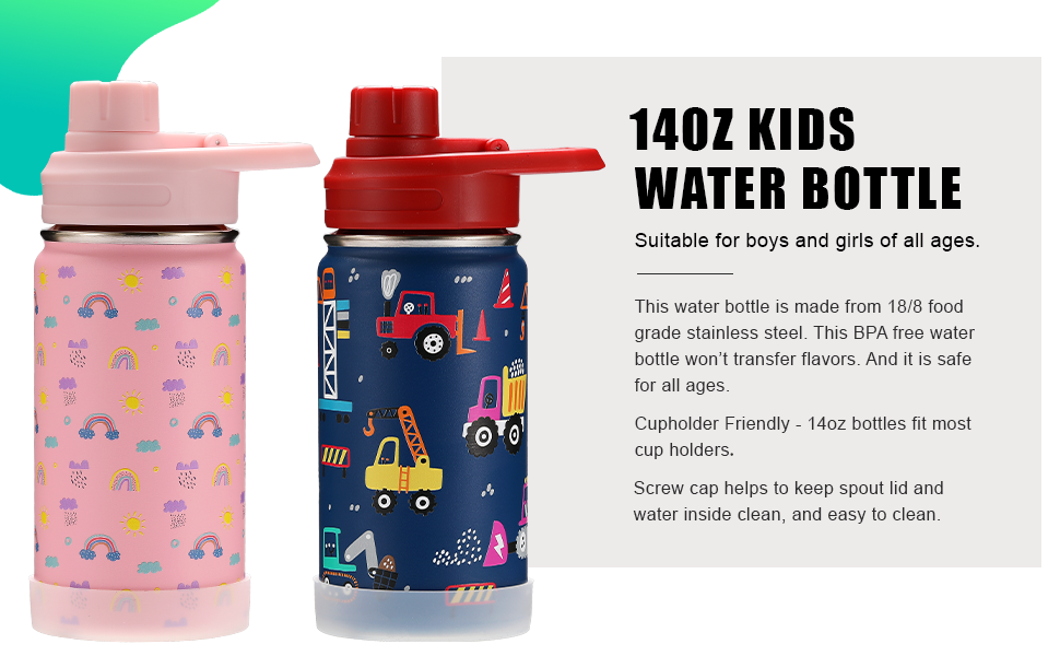 WEREWOLVES 14 oz Kids Water Bottle with Leakproof Spout Lid, Paracord  Handle & Boot, Insulated Wide Mouth Stainless Steel, Reusable Double Walled  Vacuum Bottle for Toddlers, Girls, Boys, School 