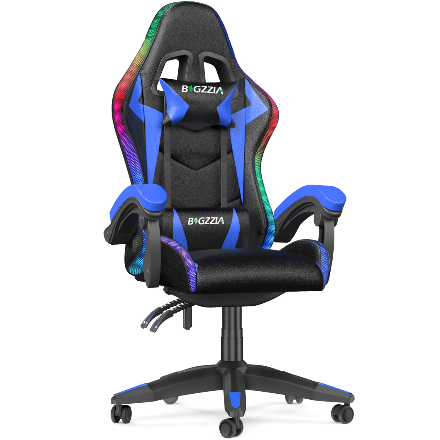 Image of Sedia Gaming RGB LED - RATTANTREE - Sedia poltrona da gaming per ufficio videogiochi reclinabile - sedia gaming ergonomica in Pelle Pu - con Poggiatesta - Blu