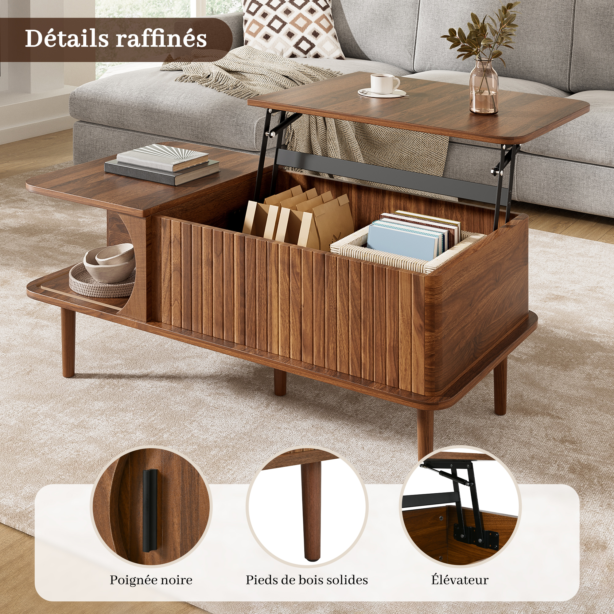 Porte coulissante de la table basse avec niche ouverte