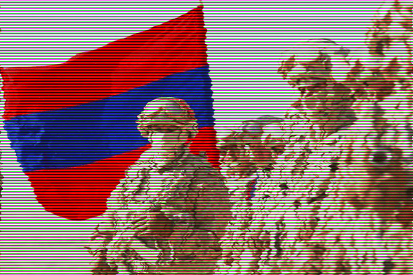 Les soldats slavis qui se retirent, drapeau de la nation à la main