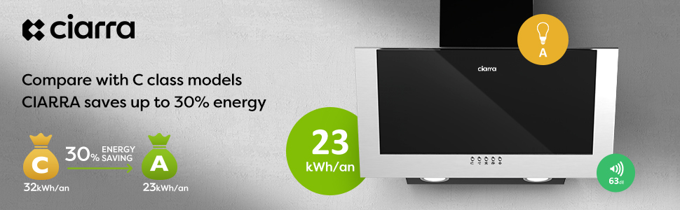 CIARRA 60cm Angled Cooker Hood With 3-speed Extraction -736CBK60 10 cooker hood 60cm