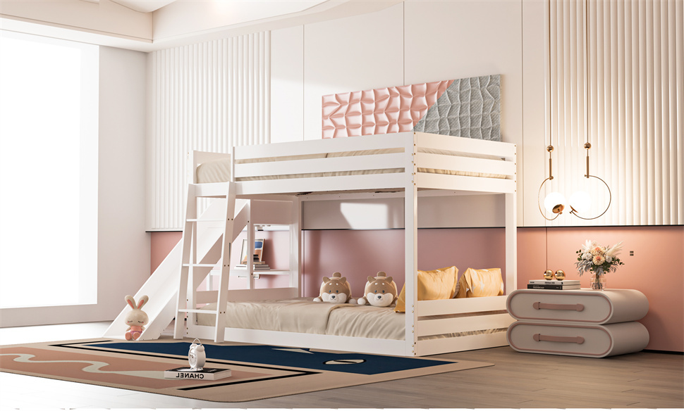 Lit Superposé 90x200cm - Lit D'enfant Avec Sommier à Lattes, Toboggan Et étagère Lit En Pin Avec échelle Et Protection Antichute - Blanc 13 width=970