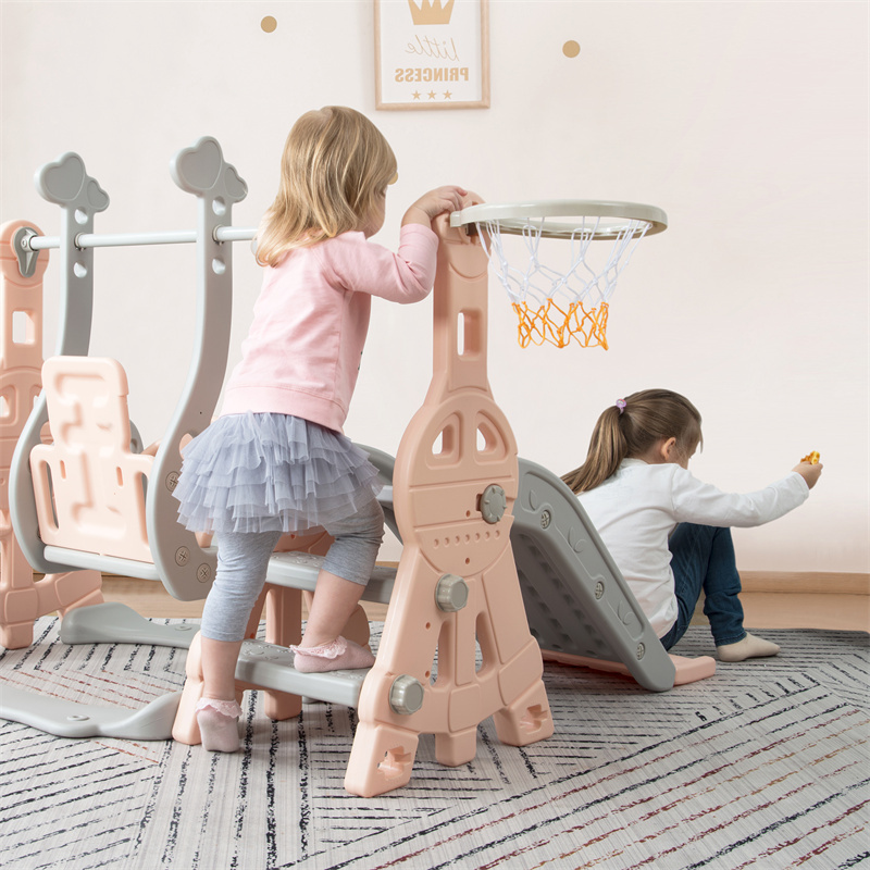 Toboggan Pour Enfants 4 En 1 - Convient Pour L'intérieur Et L'extérieur - Avec Balançoire, Panier De Basket, Toboggan, échelle - Rose 12 Toboggan Pour Enfants 4 En 1 - Convient Pour L'intérieur Et L'extérieur - Avec Balançoire, Panier De Basket, Toboggan, échelle - Rose -Pas Cher Clair Jardin Magasin