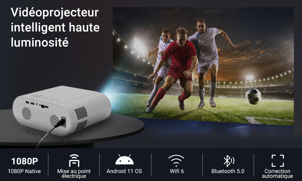 Vidéoprojecteur EKASN Vidéoprojecteur 1080P Native 4K Android 11 Mémoire 8 Go WiFi 6 Mise au