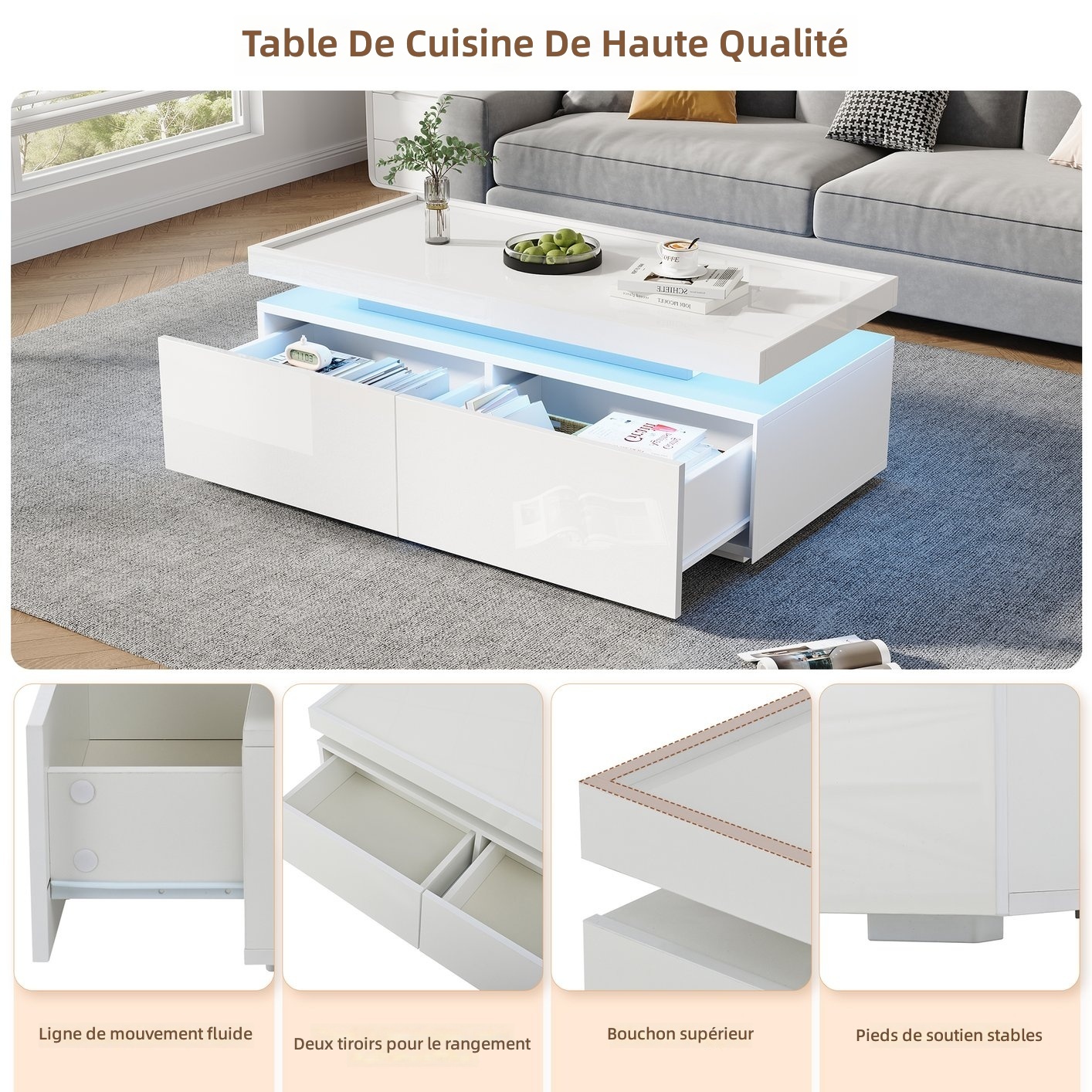 Plateau de table basse avec centre creux et bords surélevés